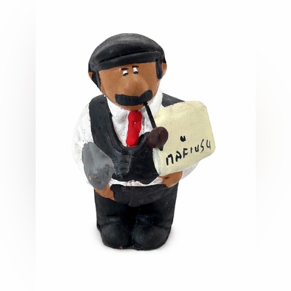 Handmade Other - Vintage Terracotta Man With Newspaper And Pipe Mini Clay Figurine